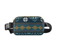 Fashionable Fanny Waist Pack Unisex Adults Tribal Bohemian Green Blue Water Resistant Chest Belt Bum Bag with Adjustable Strap for Travel Running Hiking, Tribal Bohemian green blue, 8" x 5.3" x 2.3",