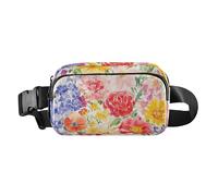 Fashionable Fanny Waist Pack Women Men Flowers Peonies Rose Colorful Small Running Belt Bag Waist Pack with Adjustable Strap for Travel Gym Work, Flowers peonies Rose colorful845, 8" x 5.3" x 2.3",