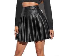 Fashionable Faux Leather High Waist Skirt for Women, Pleated Style, for Any Event or Occasion (M Black)
