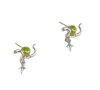 Fashionable Four Point Star Earrings Green Fruit Snake Theme Premium Alloy Sophisticated Studs For Casual Or Party Outfits Unique Snake Jewelry Design