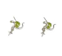 Fashionable Four Point Star Earrings Green Fruit Snake Theme Premium Alloy Sophisticated Studs For Casual Or Party Outfits Everyday Stylish Earrings
