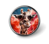 Fashionable Giraffe Wearing Sunglasses Printed Round Pins Metal Round Brooch Badge - for Backpacks Or Lapels, Valentine Pin