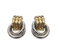 Fashionable Gold Silver Blocked Earrings Unique Gold Silver Knot Geometric Ear Rings with Multi Layer Accessory Dangle for Women