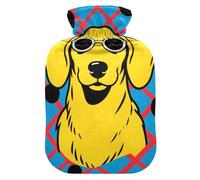Fashionable Golden Retriever Blue and Red Checkered Pattern Travel hot Water Bottle with Soft Cover, 1L Water Bottle Bag for Menstrual Cramps, Hot and Cold Therapies, Bolsa para agua Caliente para