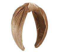 Fashionable Headbands for Women Girls Headbands Vintage Velvet Headband Wide Top Knot Headband for Casual Wedding Men Hair Band (Khaki, One Size)