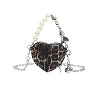 Fashionable Heart Shaped Leopards PU Crossbody Bag With Chain For Women 2024 Retro Styles Shoulder Bags Casual Handbag Chain Strap Purse