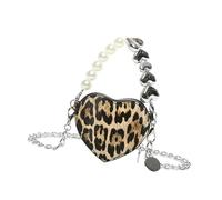 Fashionable Heart Shaped Leopards PU Crossbody Bag With Chain For Women 2024 Retro Styles Shoulder Bags Casual Handbag Chain Strap Purse