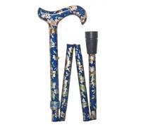 Fashionable Height Adjustable Folding Walking Stick Ladies Dark Blue Floral