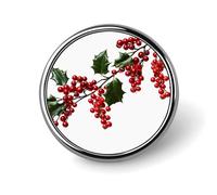 Fashionable Holly Berry Branches Printed Round Pins Metal Round Brooch Badge for Backpacks Or Lapels, Valentine Pin