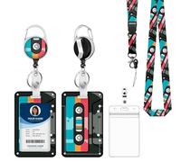 Fashionable ID Badge Holder Lanyard Set - Retractable Badge Reel with Carabiner Clip & Detachable Strap, Vertical Card Protector for Teacher, Doctor, Nurse & Student (Cassette)