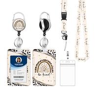 Fashionable ID Badge Holder Lanyard Set - Retractable Badge Reel with Carabiner Clip & Detachable Strap, Vertical Card Protector for Teacher, Doctor, Nurse & Student (Be Kind)