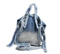 Fashionable Jeans Shoulder Bag with Spacious Interior for Trendy Commuters Large Capacity Fringed Washed Denims Handbag