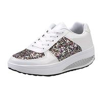 Fashionable Ladies Sport Sequins Athletic Footwear for Women and Girls with Shake Design Comfortable Lightweight Walking Shoes (White, 2.5)