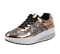 Fashionable Ladies Sport Sequins Athletic Footwear for Women and Girls with Shake Design Comfortable Lightweight Walking Shoes (Gold, 5)