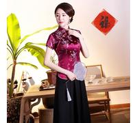Fashionable Ladies Tang Blouse with Dragon and Phoenix Design for Various Occasions (XXXL Wine Red)