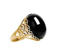 Fashionable Lady Adjustable Natural Agate Onyx Stone Ring Emerald Vintage Inlaid Female Ring Wedding Engagement Jewelry 925 Sterling Silver Crystal Quartz Gemstone Stone Ring Jewelry Gift （Black）