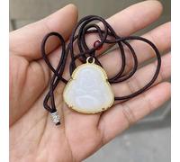 Fashionable Lady Hand-Carved Jade Hetian Jade White Jade Avalokitesvara Buddha Natural Green Jade Pendant Necklaces for Women Men, Fashion Buddha Amulet Rope Chain Jade Laughing Buddha Pendant(3)