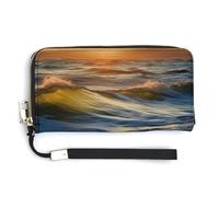 Fashionable Large-capacity Dawn Ocean Waves Printed Long Handbag, Internal Multi-compartment Design - Meet Your Diverse Travel Needs