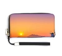 Fashionable Large-capacity Greece Island Sunset Landscape Printed Long Handbag, Internal Multi-compartment Design - Meet Your Diverse Travel Needs