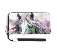 Fashionable Large-capacity Green Horse Printed Long Handbag, Internal Multi-compartment Design - Meet Your Diverse Travel Needs