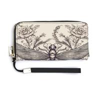 Fashionable Large-capacity Hand Drawn Floral Dragonfly Printed Long Handbag, Internal Multi-compartment Design - Meet Your Diverse Travel Needs