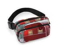 Fashionable Large-Capacity Twill Christmas Red Camper Printed Waist Bag, A Must-Have Item for Hands-Free Travel
