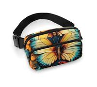 Fashionable Large-Capacity Twill Colorful Butterfly Embroidery Paintings Printed Waist Bag, A Must-Have Item for Hands-Free Travel