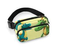 Fashionable Large-Capacity Twill Cute Cartoon Dinosaurs Printed Waist Bag, A Must-Have Item for Hands-Free Travel