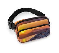 Fashionable Large-Capacity Twill Greece Island Sunset Landscape Printed Waist Bag, A Must-Have Item for Hands-Free Travel