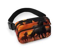 Fashionable Large-Capacity Twill Horses Red Glowing Clouds Printed Waist Bag, A Must-Have Item for Hands-Free Travel