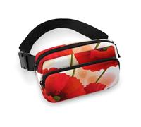 Fashionable Large-Capacity Twill Poppy Flowers Vivid Petals Printed Waist Bag, A Must-Have Item for Hands-Free Travel