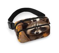 Fashionable Large-Capacity Twill Raccoon in The Fall Tree Hole Printed Waist Bag, A Must-Have Item for Hands-Free Travel