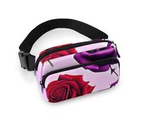 Fashionable Large-Capacity Twill Red and Purple Roses Printed Waist Bag, A Must-Have Item for Hands-Free Travel