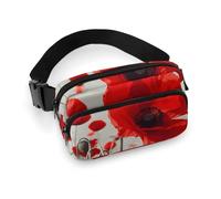 Fashionable Large-Capacity Twill Red Poppy Flower Printed Waist Bag, A Must-Have Item for Hands-Free Travel