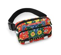 Fashionable Large-Capacity Twill Runner Swedish Dala Horse Folk Printed Waist Bag, A Must-Have Item for Hands-Free Travel