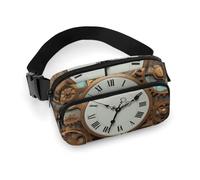 Fashionable Large-Capacity Twill Rusty Steampunk Clock Printed Waist Bag, A Must-Have Item for Hands-Free Travel