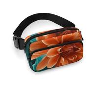Fashionable Large-Capacity Twill Teal and Orange Flower Printed Waist Bag, A Must-Have Item for Hands-Free Travel