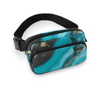Fashionable Large-Capacity Twill Turquoise Blue Gold Marble Printed Waist Bag, A Must-Have Item for Hands-Free Travel