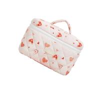 Fashionable Large Compartment Makeup Bag Quilted Cotton Sweet Heart Pattern Beauty Storage Case for Daily Use and Travel Stylish Beauty Organizers