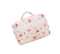 Fashionable Large Compartment Makeup Bag Quilted Cotton Sweet Heart Pattern Beauty Storage Case for Daily Use and Travel Makeup Case