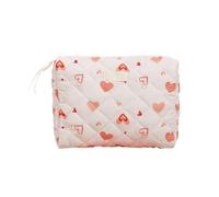 Fashionable Large Compartment Makeup Bag Quilted Cotton Sweet Heart Pattern Beauty Storage Case for Daily Use and Travel Makeup Case
