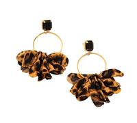 Fashionable Leopard Pattern Fabric Earrings for Women Lightweight Geometric Circular Pendant Ear Jewelry Black Crystal Earrings