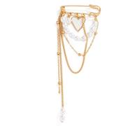 Fashionable Love Theme Brooch with Intricate Chain Detailing and Movable Tassels Embellishments Alloy Heart Lapel Pin