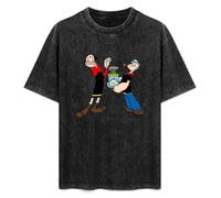 Fashionable Men's Retro T-Shirt Popeye The Sailor Man Cotton T-Shirt Black XL