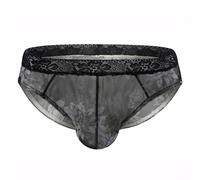 Fashionable Men's Underwear Lace Waist Flower Printed U Pouch Briefs for Daily Wear (M Black)