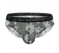Fashionable Men's Underwear Lace Waist Flower Printed U Pouch Briefs for Daily Wear (M Green)