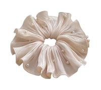 Fashionable Mesh And Fabric Scrunchie With Pearl Decorations Layered Hair Ties With Beads Fashion Tie For Weddings Layered Ties With Beads