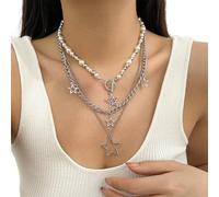 Fashionable Multilayer Star Charm Collar Necklace Adjustable Length Imitation Pearls Clavicle Chain Alloy Jewelry Gift Punk Necklace For Women Men