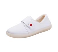 Fashionable Nurse Working Shoes, Women's Non Slip White Plush Leather Flat Adjustable Non-Slip Nursing Shoes, Cute Buffer Wipeable Nonslip Hospital, for Medical Workers, Docto(6 UK)