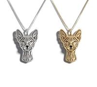 Fashionable Pet XHollow-Out Sphynx Cat Necklace Pendant， Gift For Lovers Cat Necklace Memorial Keepsake (Gold+Silver)